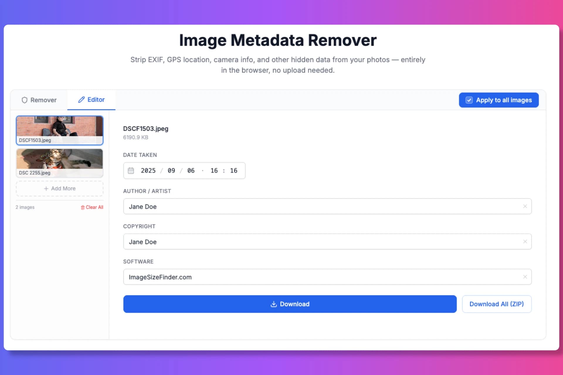 Ou Edite Metadados da Imagem