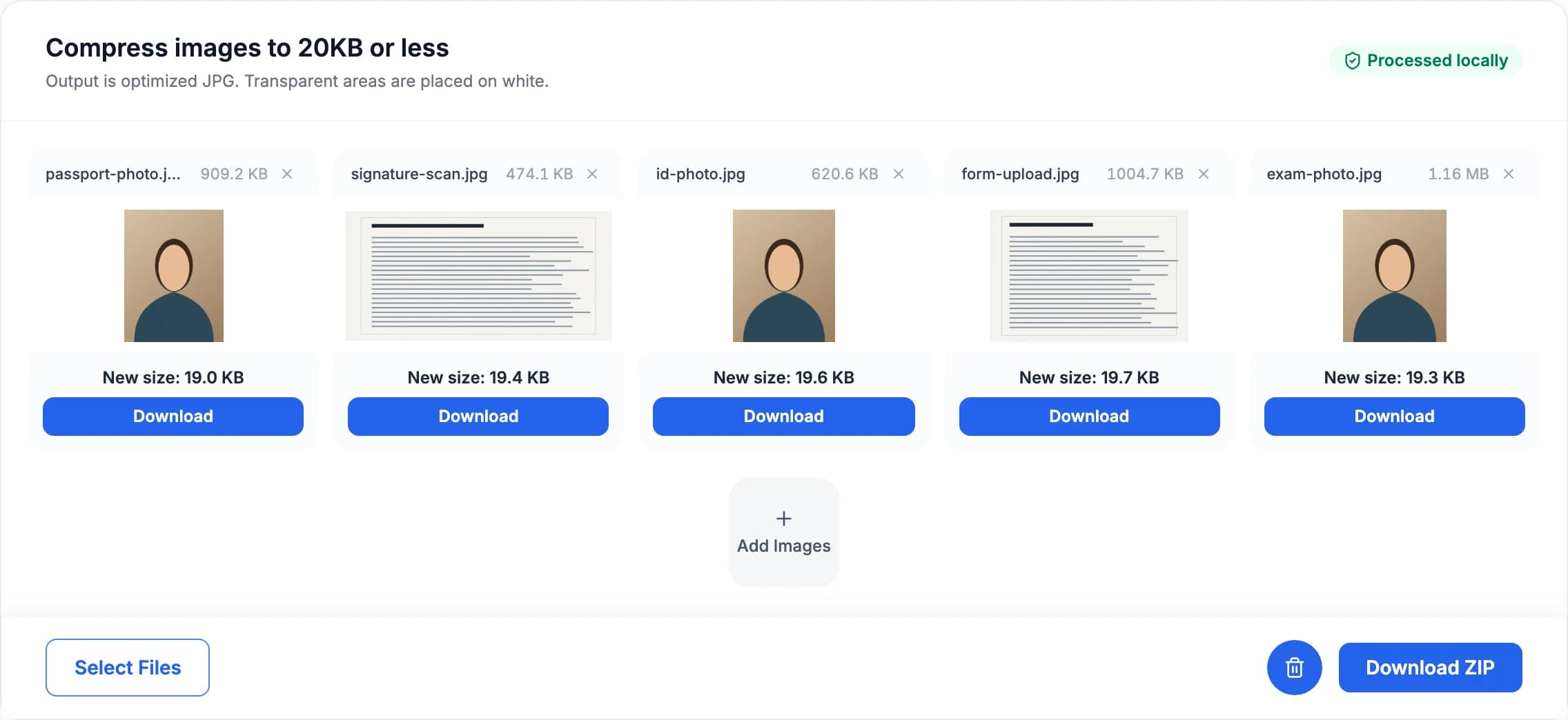 Demonstration of compressing ID photos and scans to 10KB in-browser