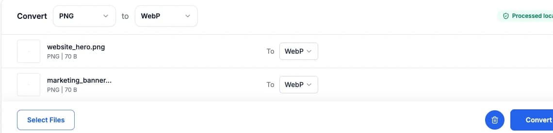 Demonstration of converting images to modern WebP format in-browser