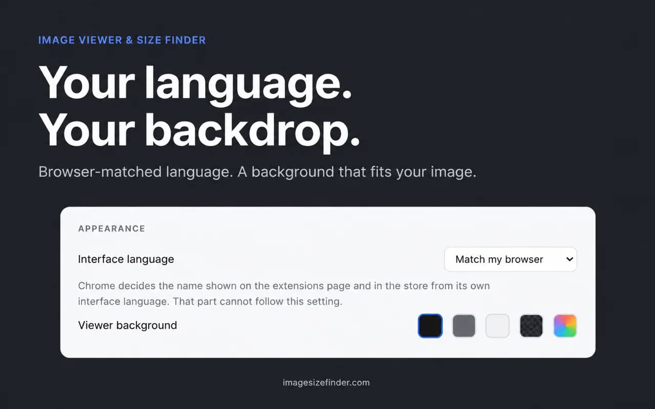 Image viewer settings with browser language selection and background colors